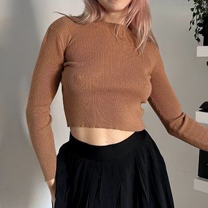 Cropped knit ribbed sweater top 🤎